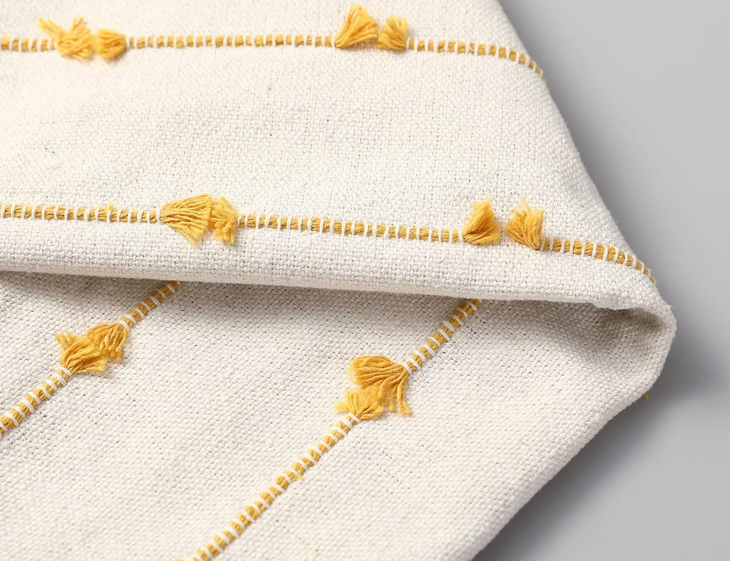 NUYECY Set of 2 Boho Throw Pillow Covers 18x18,Beige Yellow Neutral Couch Pillow Case with Tassel Fringe Decorative，Modern Accent Farmhouse Cushion Covers for Sofa Couch Bed Living Room