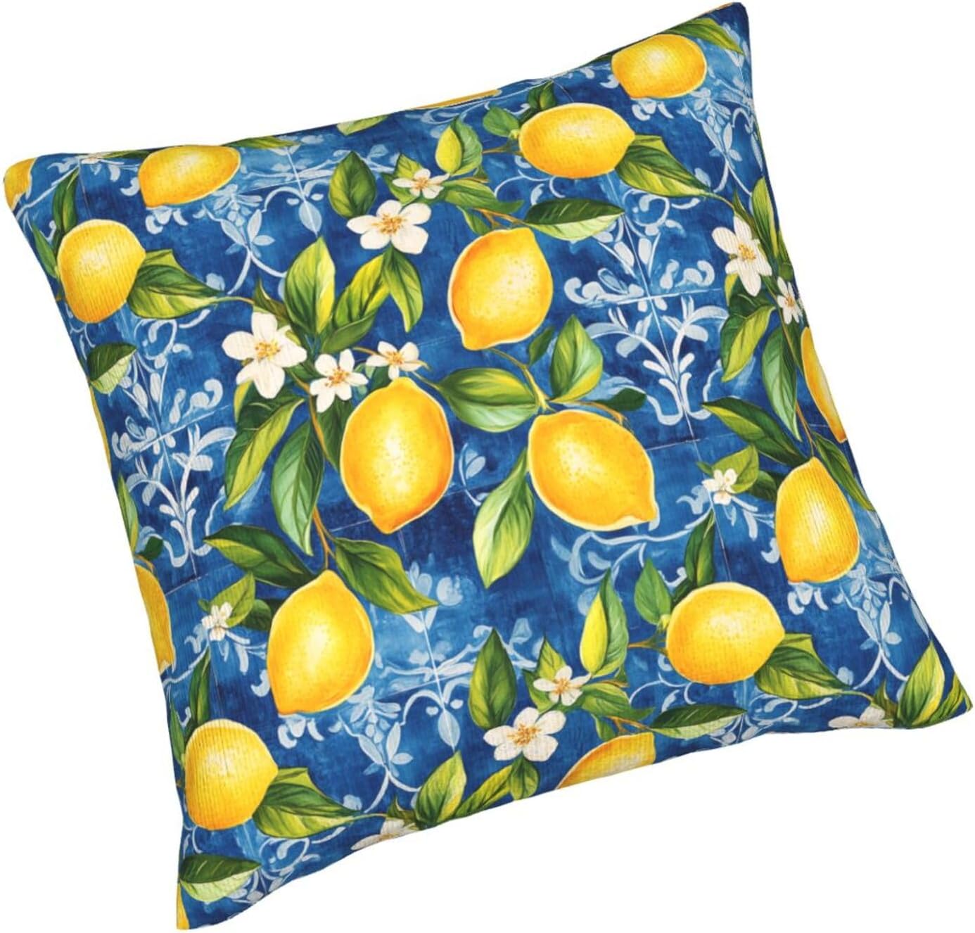 Yellow Lemons Pattern 2 Pack Throw Pillow Covers Sofa Cushions Covers Living Room Bedroom Bed Covers Car Lumbar Covers 18x18 Inches