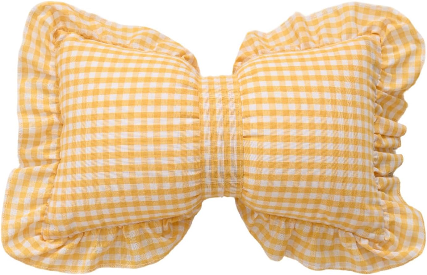 12" X 20" Yellow Checkered Bow Throw Pillow Bowknot Shaped Home Decorative Backrest Pillow Gingham Bowknot Cushion for Sofa Car Couch Bed Living Room Bedroom