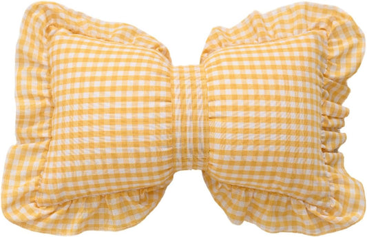 12" X 20" Yellow Checkered Bow Throw Pillow Bowknot Shaped Home Decorative Backrest Pillow Gingham Bowknot Cushion for Sofa Car Couch Bed Living Room Bedroom