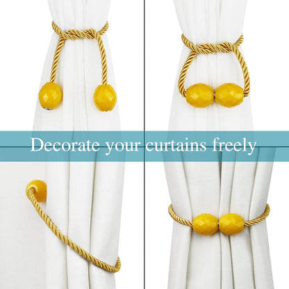 Strong Magnetic Curtain Tiebacks Yellow 2 Pack Decorative Tie Backs Outdoor Curtain Rope Tiebacks Elegant Curtain Holdbacks for Drapes