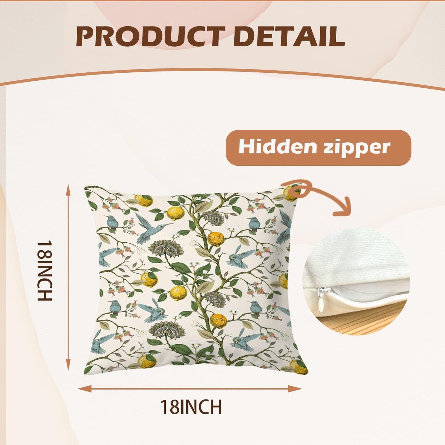 Chinoiserie Pillow Cover, Hummingbird Lemon Pillow Covers 18x18 Set of 2, Grandmillennial Pillow Cover, Lemon Outdoor Pillows Cover, Gifts for Hummingbird Lovers