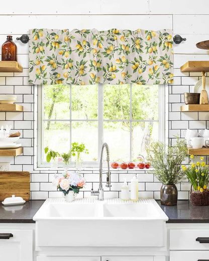 T&H XHome Lemon Valances for Windows Summer Fruit Lemon Flower Plant Linen Vintage Window Treatment Valances Rod Pocket Curtain Valance for Kitchen, Bathroom, Living Room, Bedroom 42" x 12"