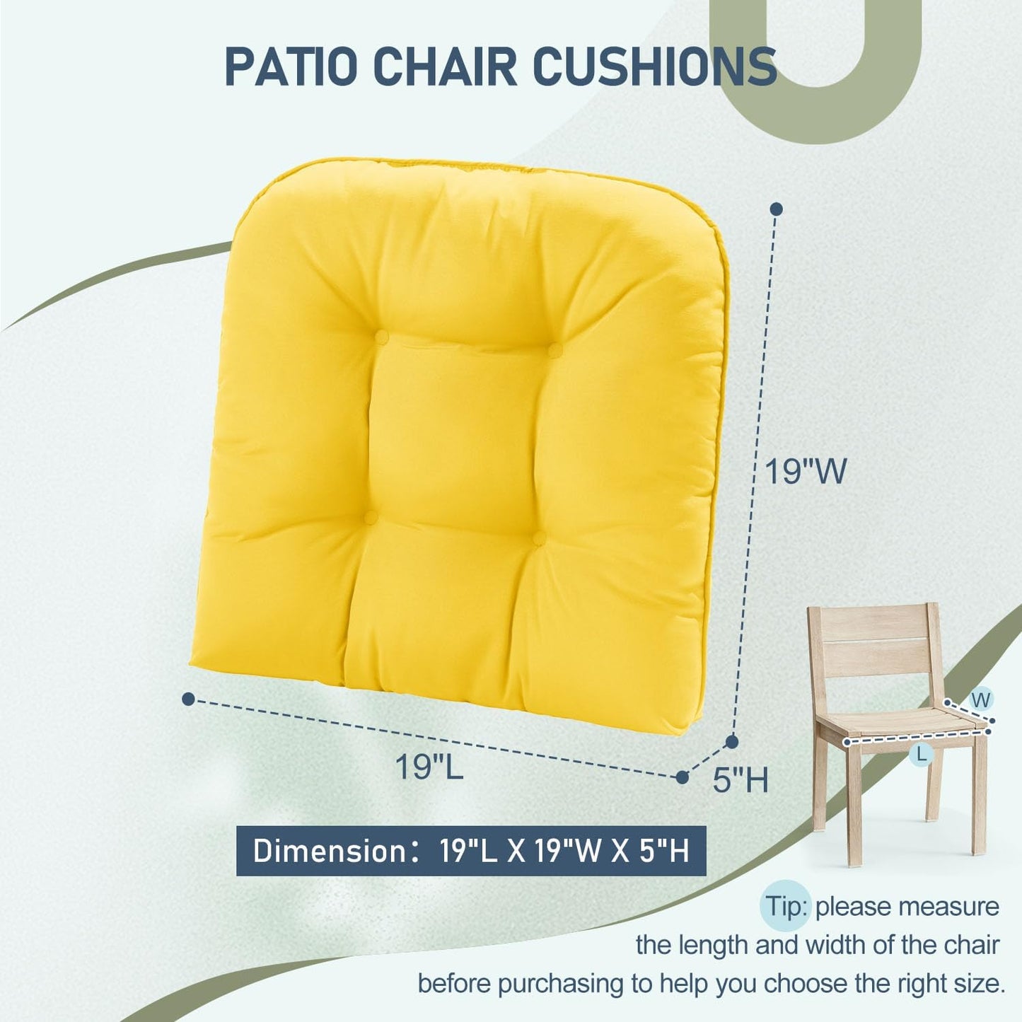 downluxe Outdoor Chair Cushions Set of 2 for Patio Furniture, Water Resistant Tufted Overstuffed Patio Furniture Cushions, Thick Outdoor Seat Cushion, 19" X 19" X 5", Yellow
