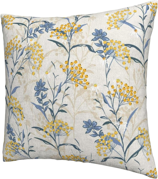 Spring Summer Seasonal Pillow Covers 18x18 Inch Set of 2 Watercolor Blue Yellow Flower Throw Pillow Cover Vintage Plant Floral Square Pillowcase Cushion Cases for Home Couch Bed Sofa
