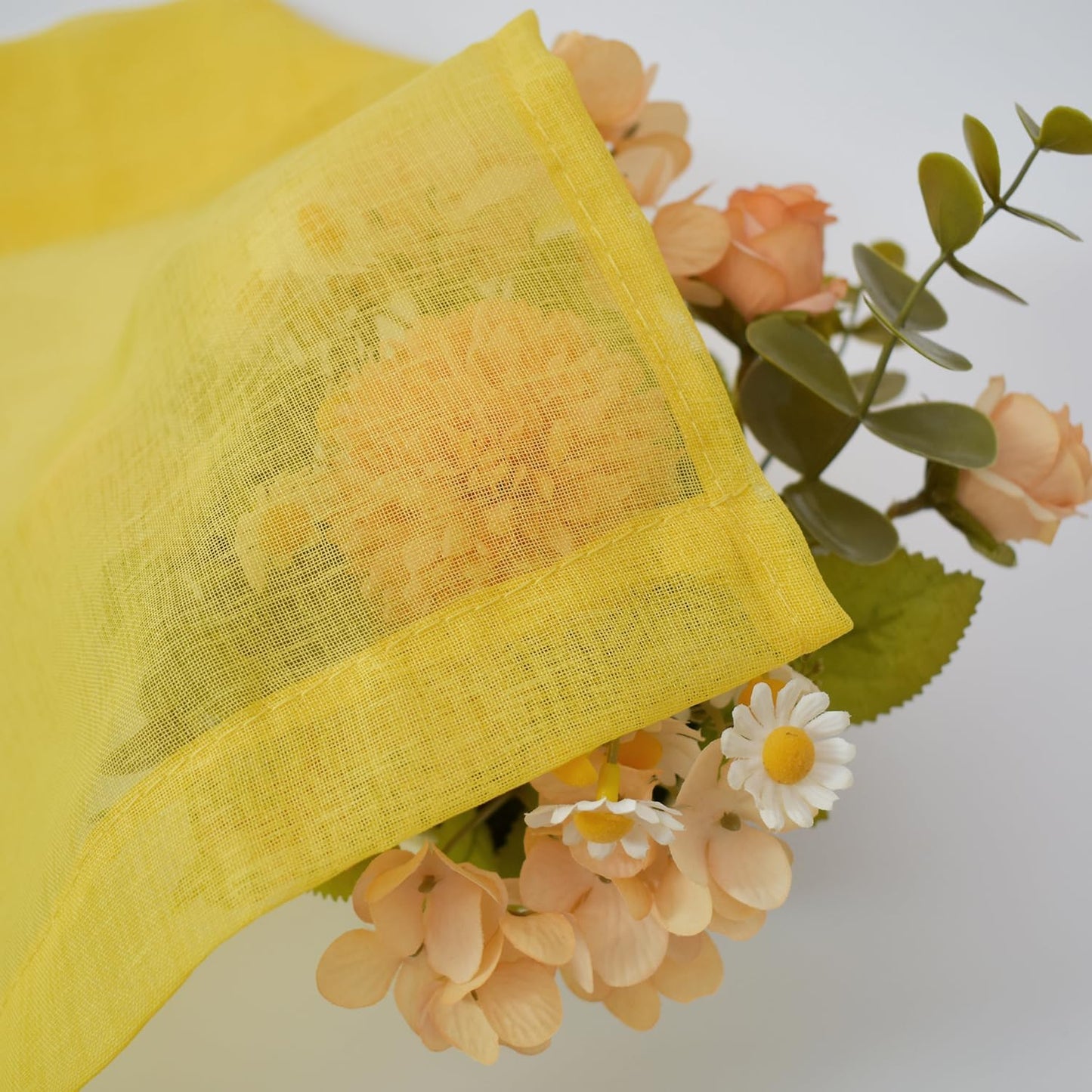 Yellow Sheer Valance 16 inches Long Curtain Toppers Living Room Bedroom Kitchen over Sink Voile Transparent Linen Textured Valence Curtain Small Short Mini Door Window Treatment 1 Panel Rod Pocket