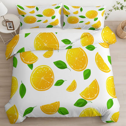 Boys Duvet Cover Set Cartoon Fruit Lemon (104 X 90 in) Bedding Set for Kids Teens Girls Room Decor, Yellow Reversible Quilt Cover King Size, 2 Pillowcase