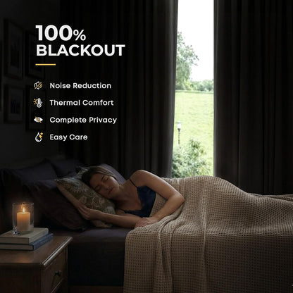 INOVADAY 100% Blackout Curtains for Bedroom, Mustard Yellow Black Out Curtains 84 Inch Long, Clip Rings Linen Blackout Drapes, Thermal Insulated Room Darkening for Living Room, 2 Panels - W50xL84