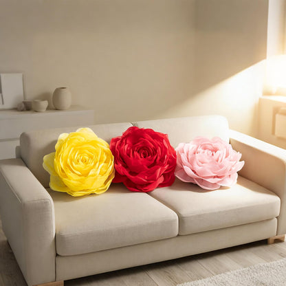 JWH Stereo Flower Throw Pillow Covers Aesthetic Decorative Floral Accent Pillow Cases Round Cushion Handmade Pillowcase for Bedroom Bed Couch Chair Car 12 Inch Bright Yellow