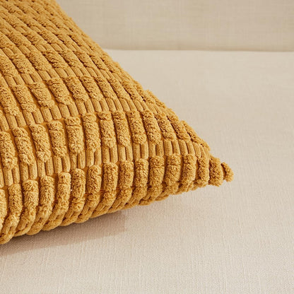 Fancy Homi 2 Packs Mustard Yellow Decorative Throw Pillow Covers 18x18 Inch for Living Room Couch Bed Sofa, Soft Striped Corduroy Square Cushion Case 45x45 cm, Rustic Farmhouse Boho Home Decor