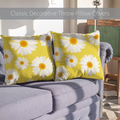 Home Set of 2 Pillow Case Yellow White Daisy Fashion Cute Throw Pillow Covers Cushion Decorative Pillowcase Square 22 x 22 Inches