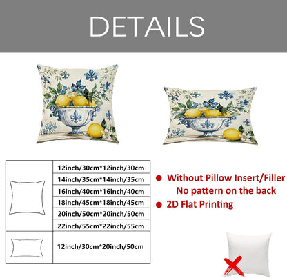 Lemon Throw Pillow Covers Set of 4, Mediterranean Rustic Flower Lily Summer Yellow Soft Velvet Washable Cushion Covers Pillow for Living Room Bed Office Sofa Chair Decor 20x20 Inch