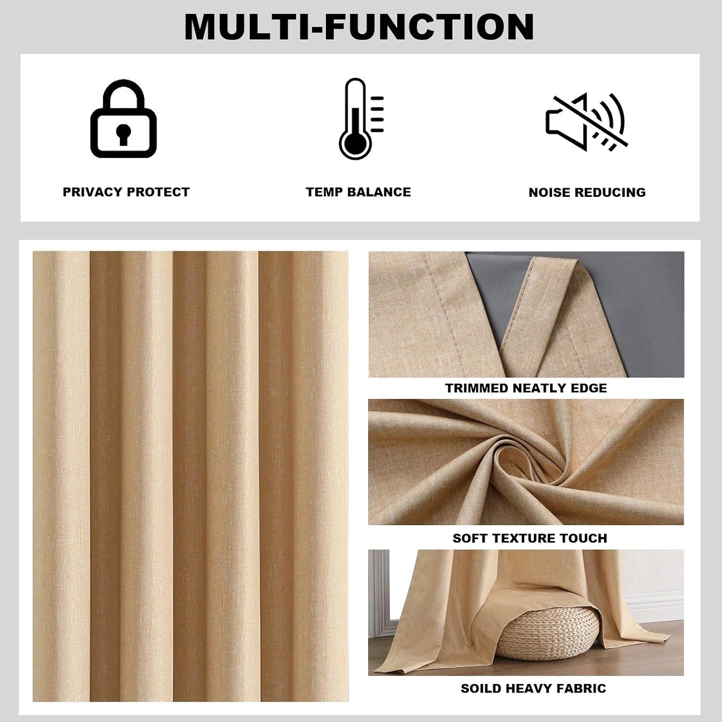 Flyfun Grommet Blackout Curtains for Bedroom and Living Room - 2 Panels Set Thermal Insulated Room Darkening Curtains Light Yellow, 52W x 96L