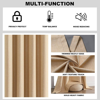 Flyfun Grommet Blackout Curtains for Bedroom and Living Room - 2 Panels Set Thermal Insulated Room Darkening Curtains Light Yellow, 52W x 96L