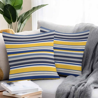Outdoor Waterproof Throw Pillow Covers Set of 2 Yellow Stripes Lines Pillowcases 18x18 Inches Navy Blue Classic Striped Decorative Pillows Cushion Case Patio Pillows for Couch Bed Chair Garden