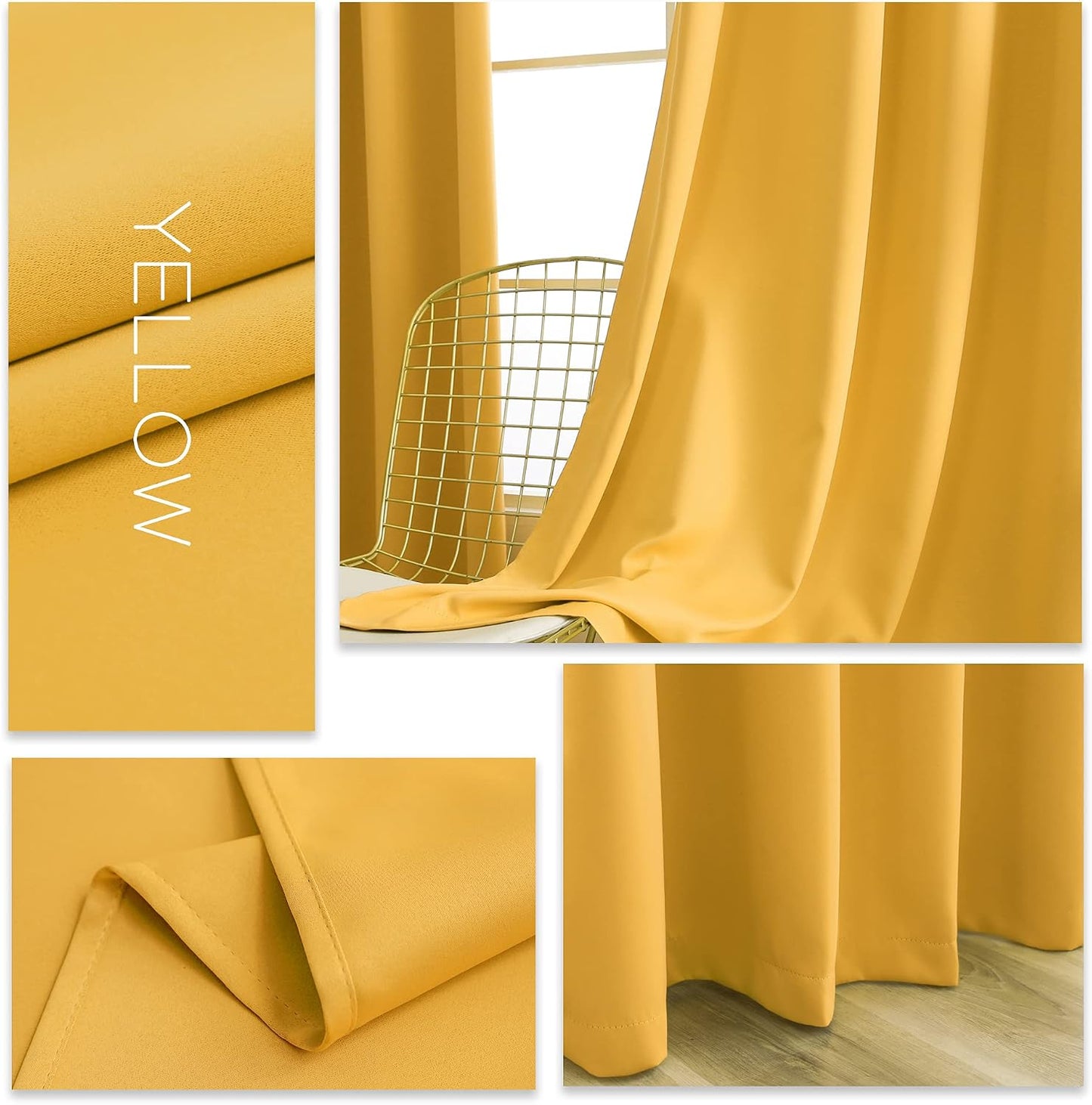 YGO 63 inch Bedroom Curtains Panels Functional Blackout Curtains Panels for Bedroom Thermal Insulated Privacy Assured 52 x 63 Inch in Mustard Yellow Color Set of 2