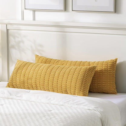 Fancy Homi Decorative Throw Pillow Covers for Bed Couch Bedroom Bench, Soft Corduroy Solid Pillow Case, Rustic Farmhouse Boho Room Decor,36" x 14" (Pack of 1),Mustard Yellow