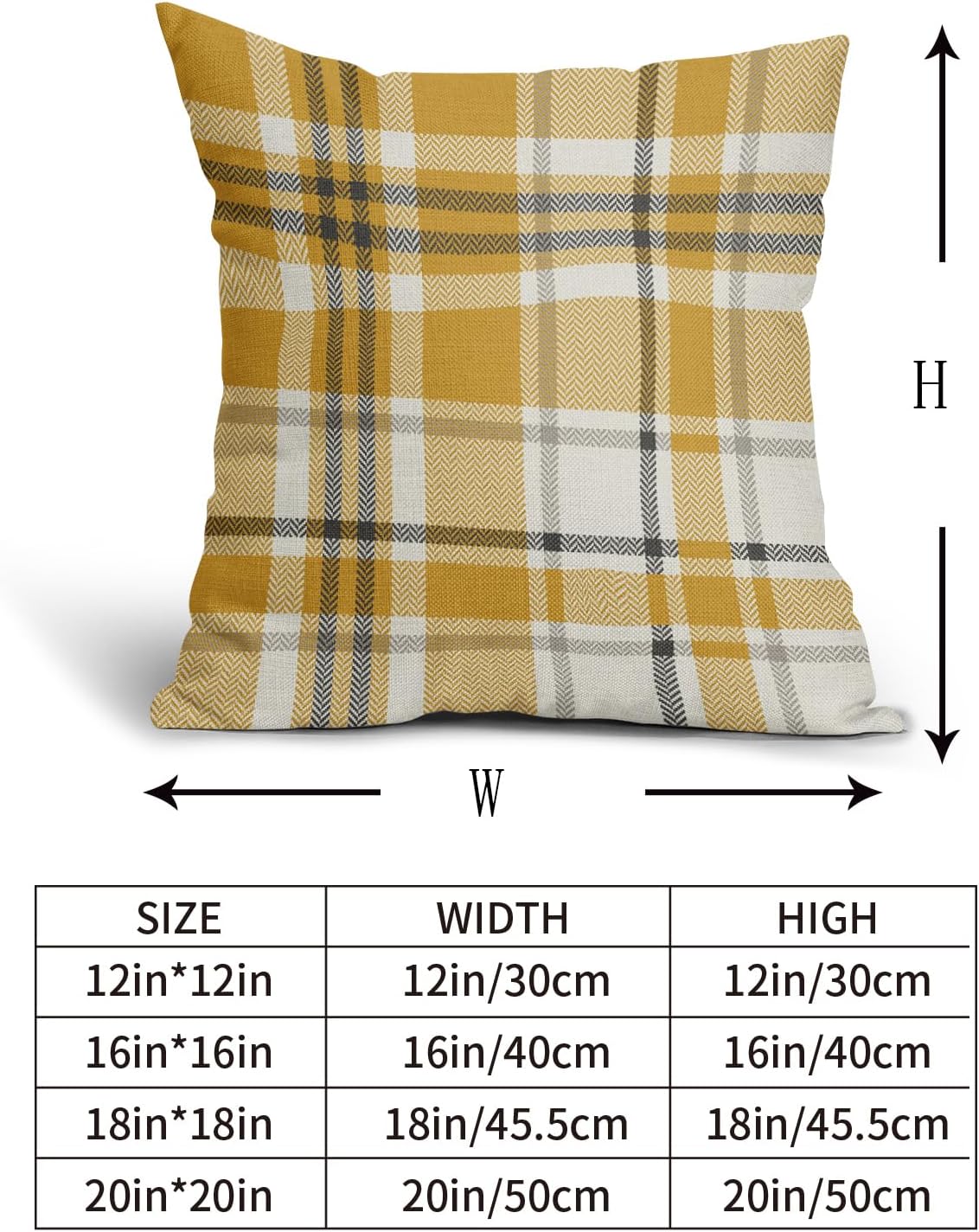 Yellow Buffalo Plaid Pillow Covers 18x18 Set of 2 Checkered Tartan Decorative Pillowcases Christmas Holiday Seasonal Outdoor Neutral Rustic Farmhouse Throw Cushion Case Decor for Couch Sofa Bed