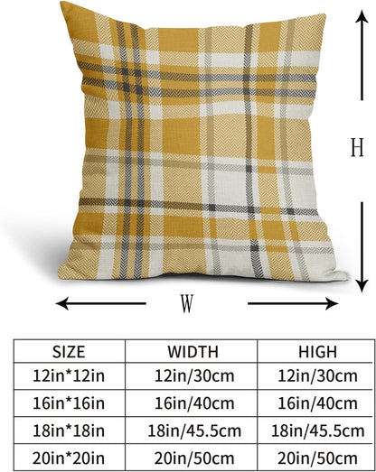Yellow Buffalo Plaid Pillow Covers 18x18 Set of 2 Checkered Tartan Decorative Pillowcases Christmas Holiday Seasonal Outdoor Neutral Rustic Farmhouse Throw Cushion Case Decor for Couch Sofa Bed