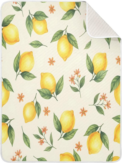 Yellow Lemons Baby Blanket 30"x40", Soft Cotton Toddler Blankets for Girls Boys with Warm Middle Layer, Lightweight Receiving Blanket for Newborn Crib Stroller