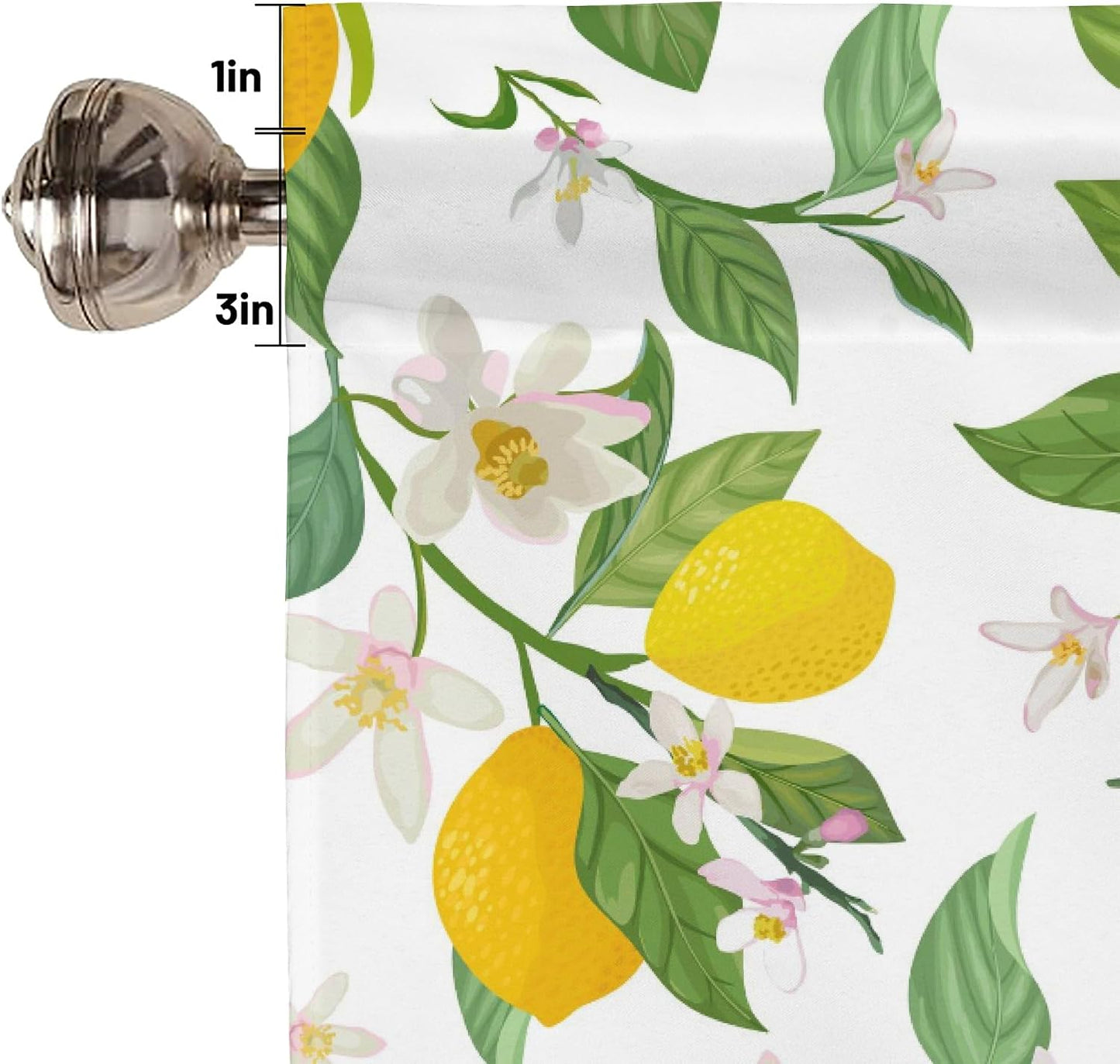 Floral Lemon Curtain Valances for Windows, Kitchen Valance Rod Pocket Window Treatments Short Curtains for Bathroom Bedroom Living Room Farmhouse Decor 42x12 Inch,1 Panel