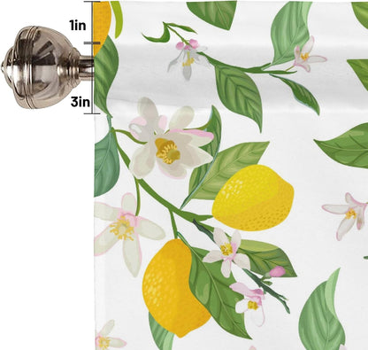 Floral Lemon Curtain Valances for Windows, Kitchen Valance Rod Pocket Window Treatments Short Curtains for Bathroom Bedroom Living Room Farmhouse Decor 42x12 Inch,1 Panel
