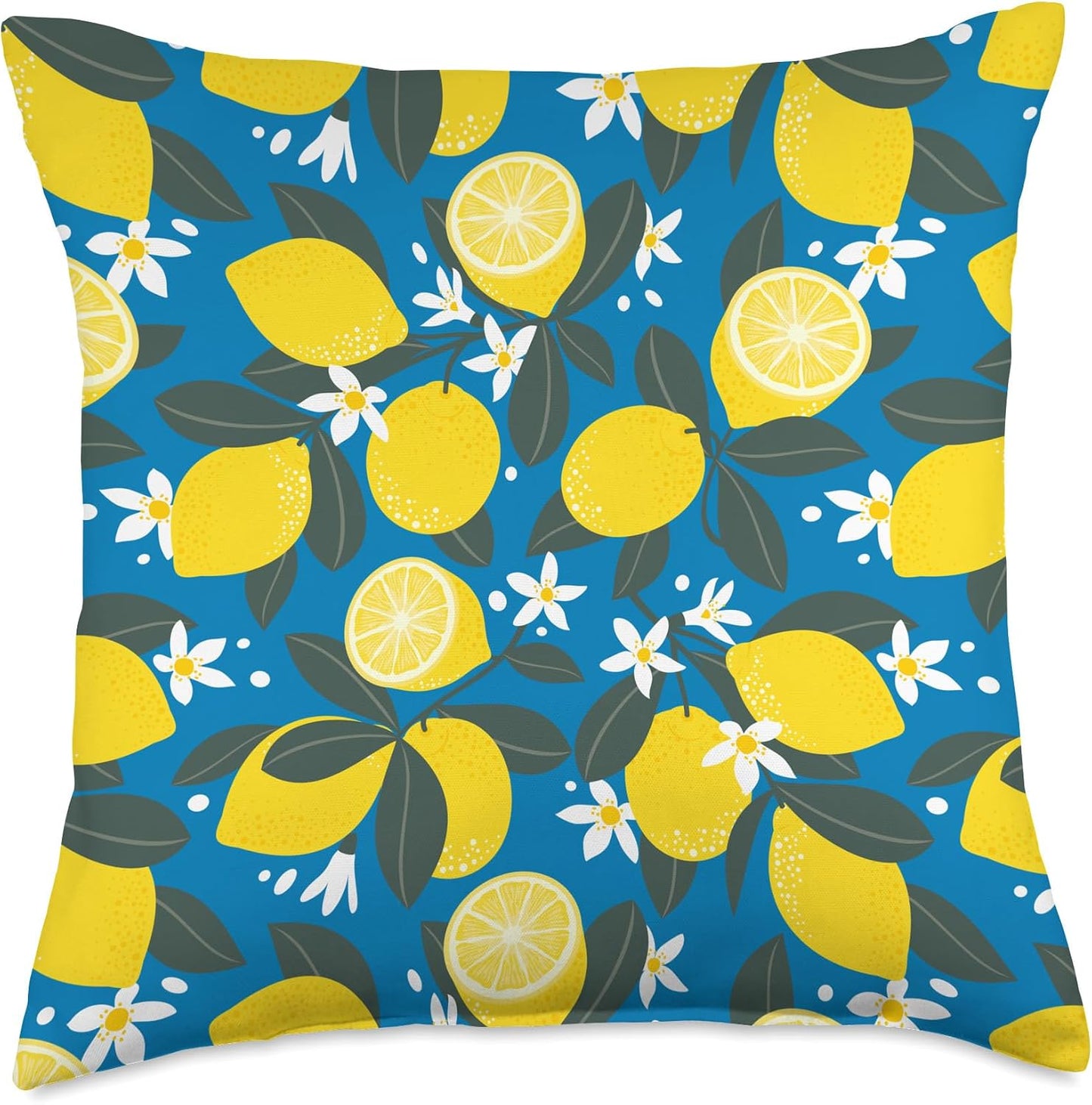 Summer by Vine Mercantile Bright Blue Amalfi Lemon Blossom Summer Citrus Fruit Pattern Throw Pillow, 18x18, Multicolor