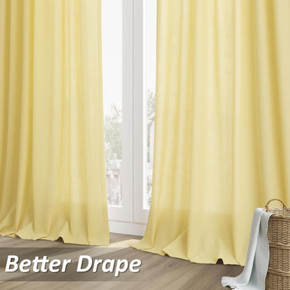 Guken Yellow Linen Curtains 84 Inch Length for Living Room Bedroom 2 Panels Set Rod Pocket Light Filtering Semi Sheer Window Curtains 52 Inch Width Boho Farmhouse Linen Drapes, W52xL84