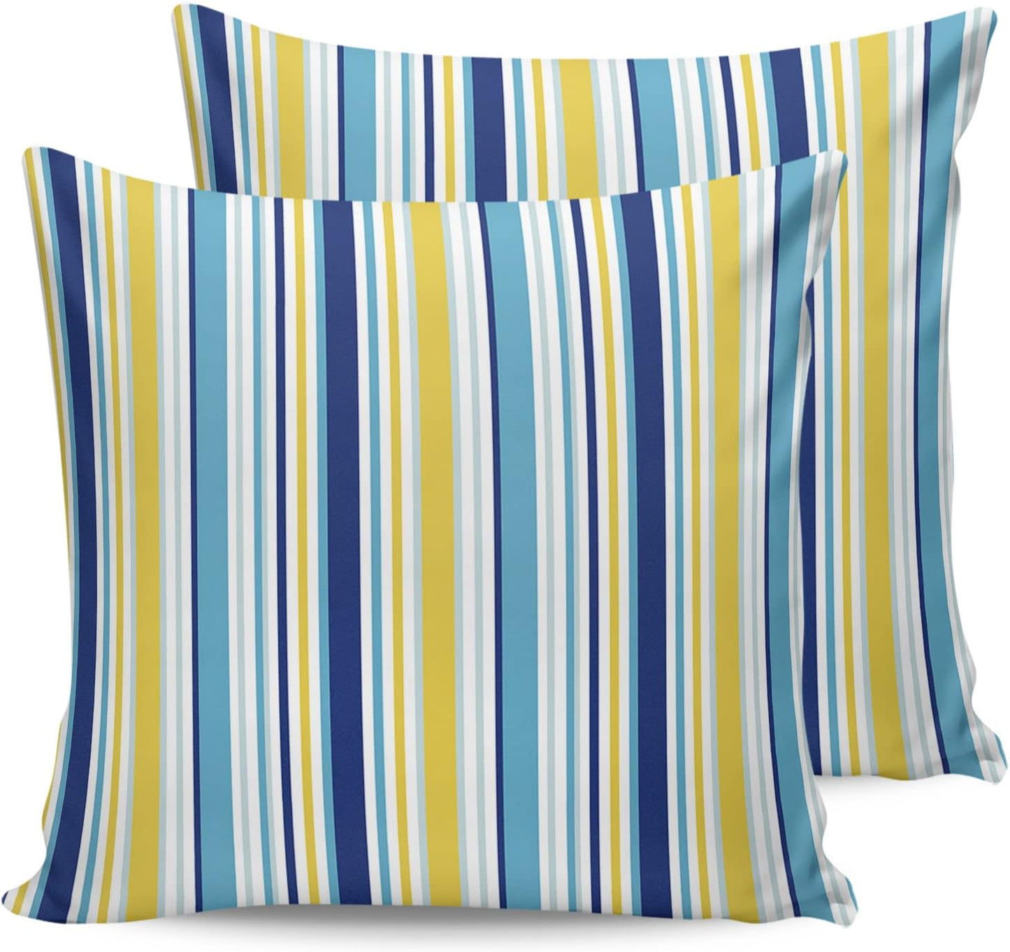 Blue Yellow Striped Outdoor Waterproof Pillow Covers, Farmhouse Navy Blue Ombre Stripes Decorative Square Throw Pillowcase Sofa Cushion Sham for Patio/Couch/Chair, 18"x18" 2 Pack