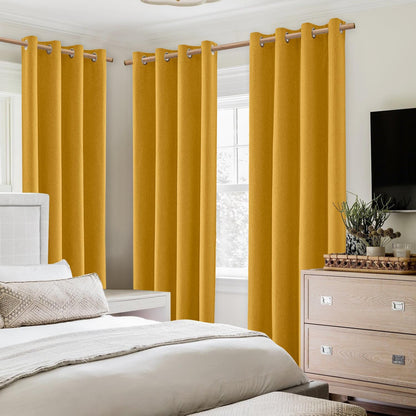 HOMEIDEAS Mustard Yellow 100% Blackout Curtains 2 Panels Linen Room Darkening Curtains 52 X 84 Inches Thermal Insulated Grommet Window Drapes with Liner for Living Room, Bedroom, Nursery