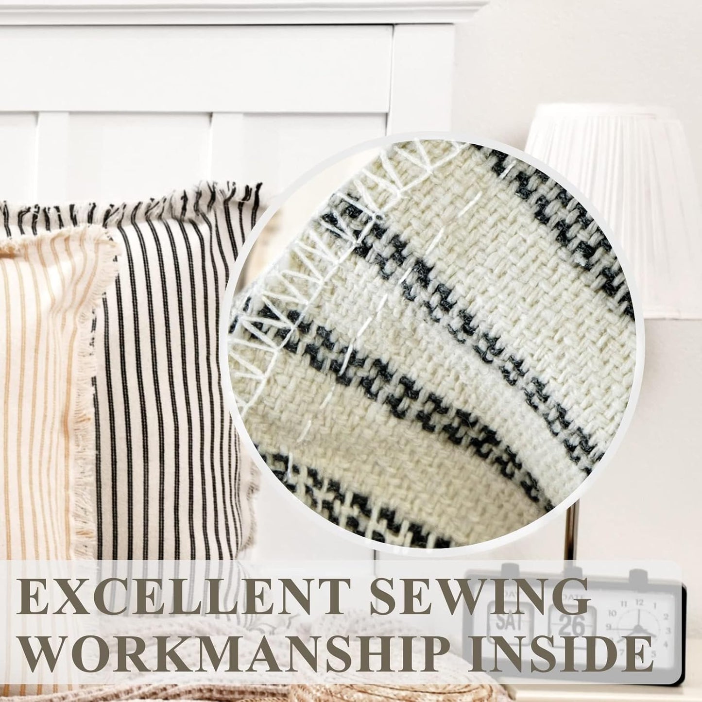ZWJD Throw Pillow Covers 22x22 Set of 2 Striped Pillow Covers with Fringe Chic Cotton Decorative Pillows Square Cushion Covers for Sofa Couch Bed Living Room Farmhouse Decor, (Yellow)