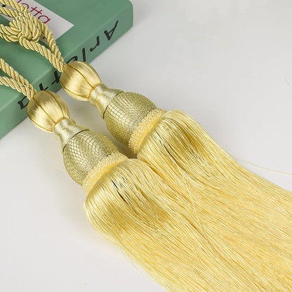 Selling Wonderful Curtain Holdbacks Curtains Tiebacks Home Decorative Braided Buckle Fastener Accessories Window Drapery Ball Tassels Tiebacks, Set of 2(Light Yellow)