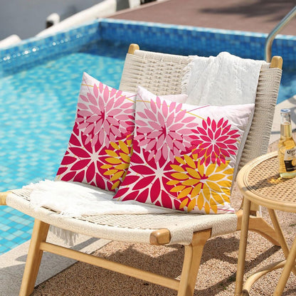 DFXSZ Outdoor Pillow Covers - 20x20 Inch Set of 2 Pink Yellow Flower Decorative Waterproof Summer Pillow Covers for Patio Furniture, Garden Couch