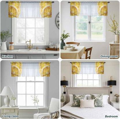 Yellow Lemons Valance Curtains for Kitchen/Living Room/Bathroom/Bedroom Window, Summer Bubble Lemon Slices Fruit Rod Pocket Small Topper Half Short Window Curtains Voile Sheer Scarf, 54"x18"