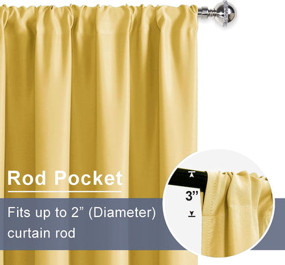 JIUZHEN Blackout Curtains – Thermal Insulated,Noise Reducing Room Darkening Soundproof Drapes for Living Room,Bedroom, Set of 2 Panels with Tiebacks, 42 x 63 inch Long, Light Yellow