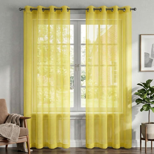 YHSF Grommet Sheer Curtains, 84 Inches Long, 2 Panel Set, 54" W x 84" L, Yellow