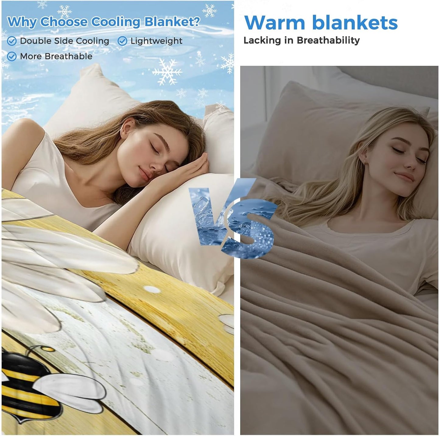 Cooling Blanket for Hot Sleepers, White Daisy Farmhouse Lightweight Breathable Summer Blanket, Garden Floral Bees Yellow Wooden Double-Side Cool Throw Blankets for Sleeping Travel, 40"x60"