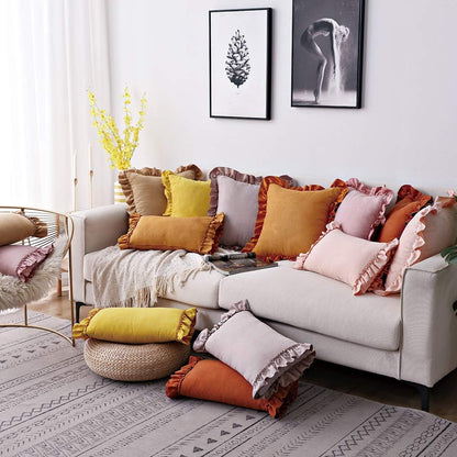 Farmhouse Ruffles Throw Pillow Cover Super Soft Suede Decorative Lumbar Cushion Case Pillowcase for Sofa Couch Bed Chair Car (Yellow, 12"x20")