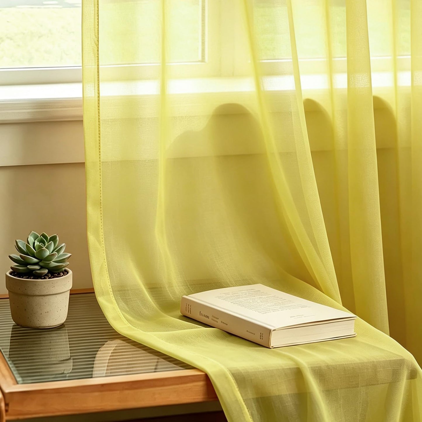 UPOPO Yellow Sheer Tier Curtains 16 inches Long Voile Kitchen Tiers Linen Textured Cafe Curtains Bathroom Basement Short Small Curtain Panels for Door Half Window Curtains 2 Panels Rod Pocket