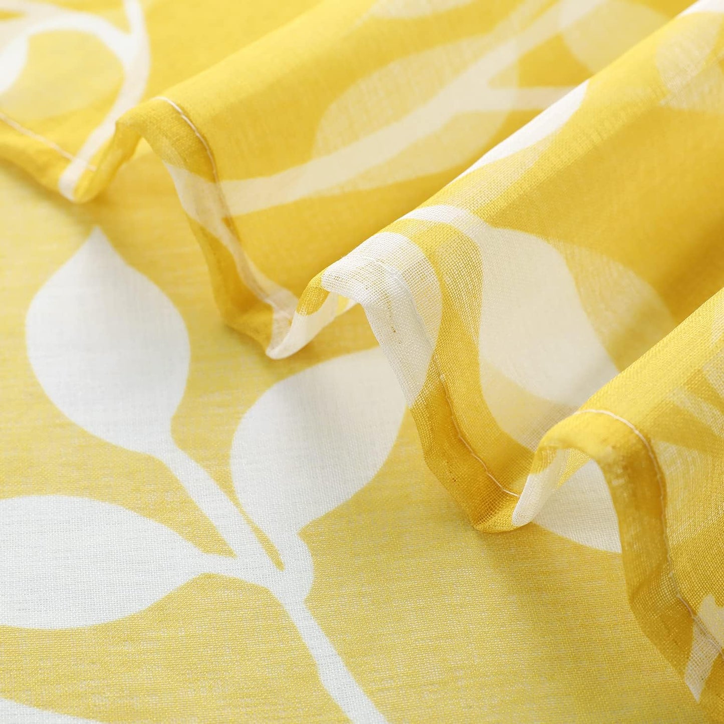 XTMYI Yellow Sheer Pattern Curtains for Living Room 84 Inches Long,Spring Decor Lightweight Leaf Floral Printed Curtains for Bedroom Dining Room 84 Inch Length 2 Panels Set,Mustard Yellow and White