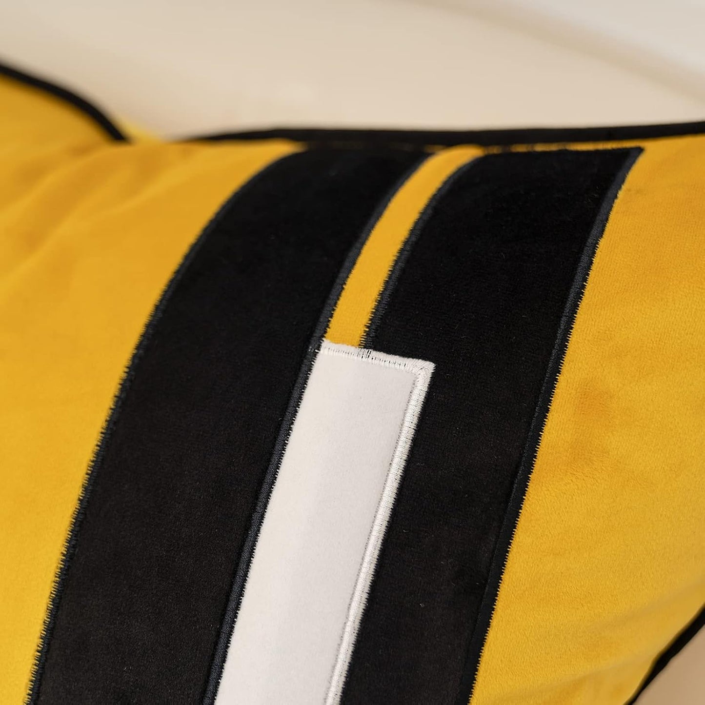 Yangest Yellow Decorative Velvet Throw Pillow Cover Striped Patchwork Cushion Case Modern 18x18 Inch Pillowcase for Sofa Couch Bedroom Living Room Home Decor