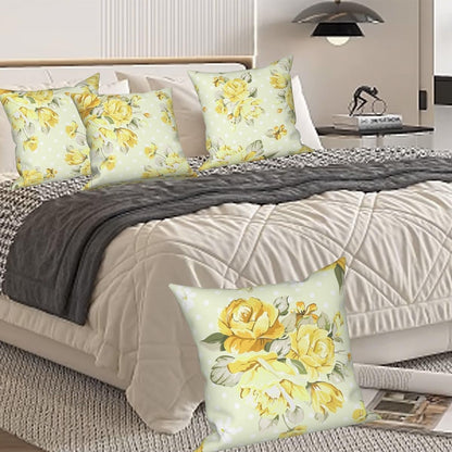 Light Yellow Flower Throw Pillow Covers 20"x20" Set of 4, Retro Floral Sofa Pillowcases for Chair Couch Bed Living Room Office Car Garden Patio Farmhouse Indoor Outdoor Decorative