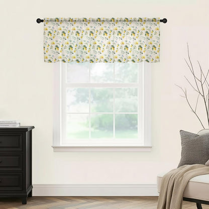 Summer Lemon Sheer Curtains Valances for Windows Pastoral Leaves Fruits Country Plants Pink Chiffon Kitchen Valances for Cafe, Voile Window Treatments Curtains for Living Room Bedroom, 54"x18"
