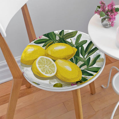 Lemons Yellow Round Chair Cushion for Dining Foam Seat Cushion Cover with Ties Reversible Removable Seat Chair Pads for Indoor Kitchen Decor 14 Inch