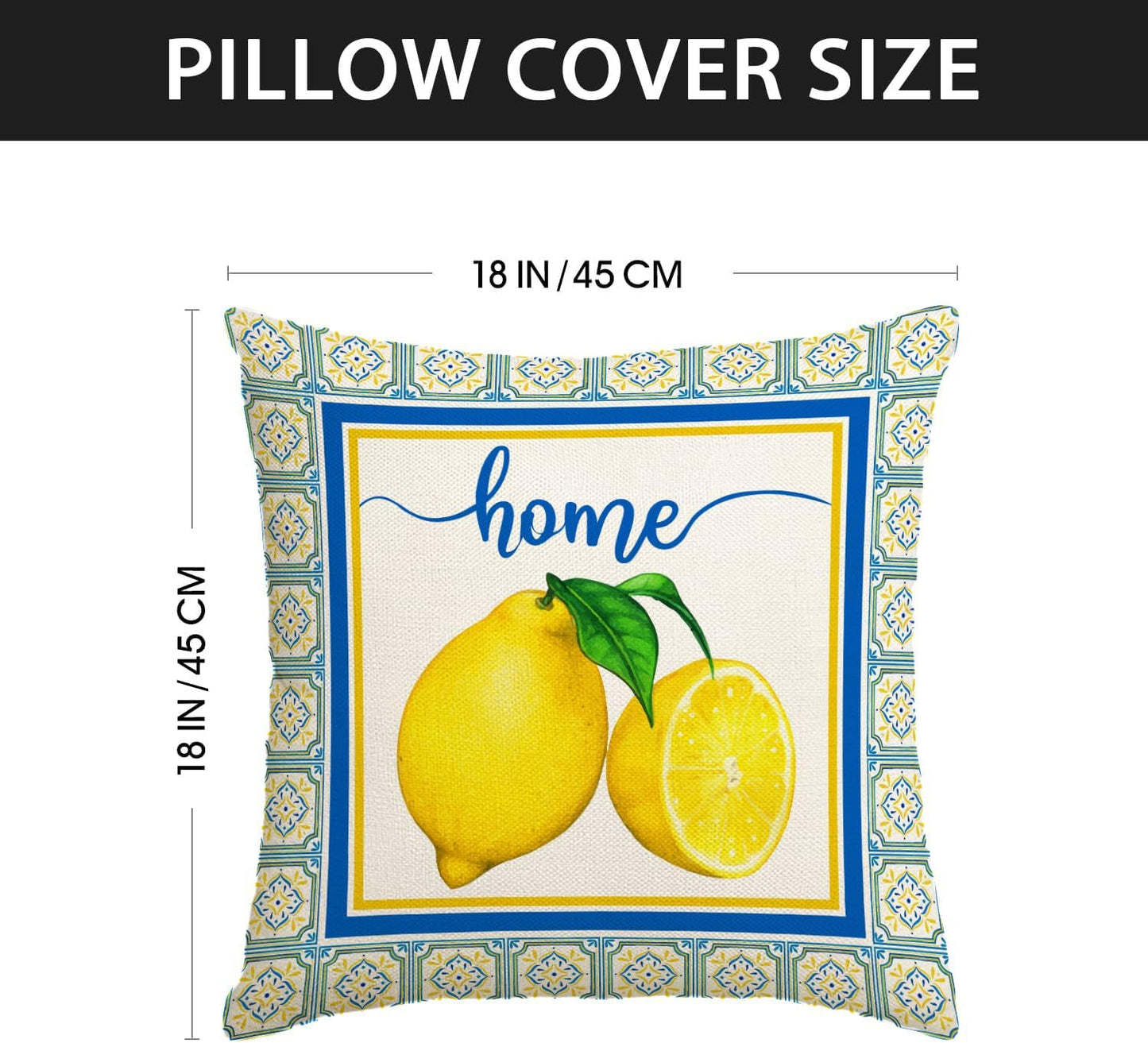 Italian Lemon Pillow Cases - Blue & Cyan Burlap Artifical Fruit Farmhouse Decorations for Spring/Summer Life & Party