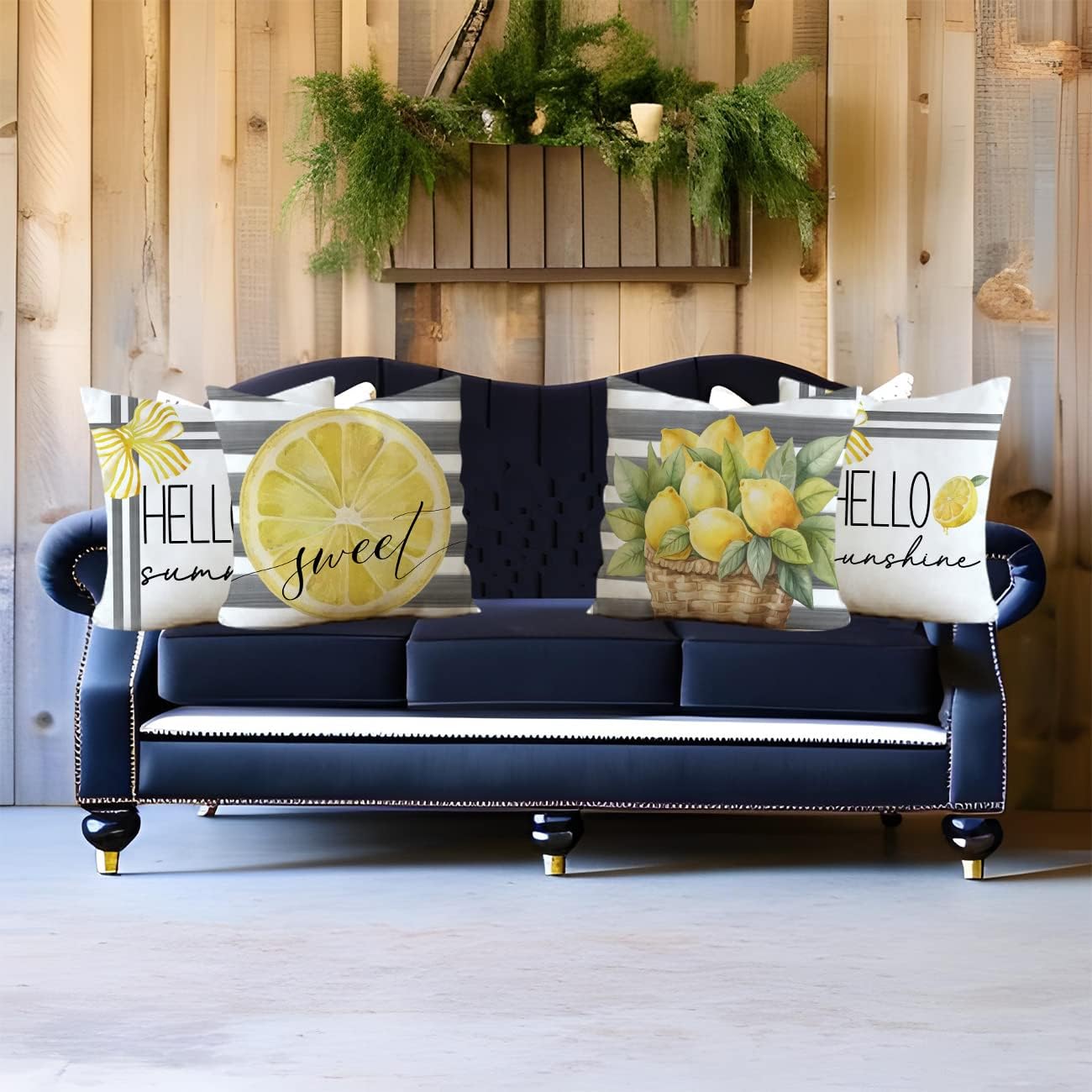 Pillow Covers 18x18 Set of 4 Grey Stripe Lemon Sweet Hello Sunshine Summer Throw Pillows Decorative Cushion Cases Summer Decorations Farmhouse Decor for Home Decor (18''x18'', Yellow)