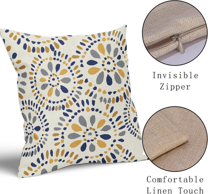 Blue and Yellow Throw Pillow Covers 18x18 Set of 2 Navy Yellow Grey Gray Boho Geometric Flower Pattern Print Decorative Pillowcases Farmhouse Outdoor Square Cushion Cases Decor for Sofa Bed Couch
