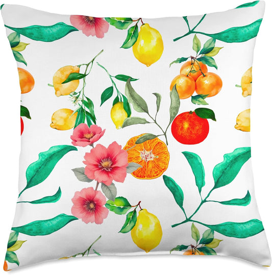 Flowers Fruits Summer Colorful Lemon Art Throw Pillow