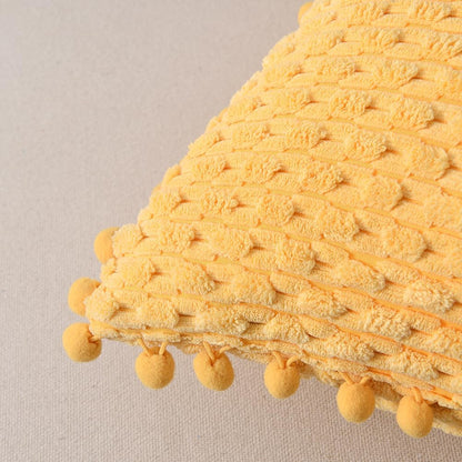 Fancy Homi Set of 2 Yellow Decorative Throw Pillow Covers 20x20 Inch with Pom-poms for Couch Bed Sofa, Modern Farmhouse Boho Spring Home Decor, Soft Plush Corduroy Cute Cushion Case 50x50 cm