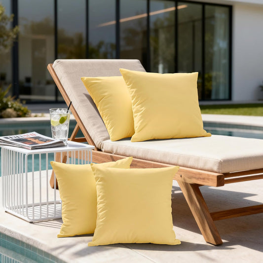 Amazon Basics 4-Piece Outdoor Decorative Throw Pillow Covers, Water Resistant All-Weather Pillow Protectors for The Garden, Patio, Balcony, Couch and Sofa, 18 x 18 Inches, Yellow